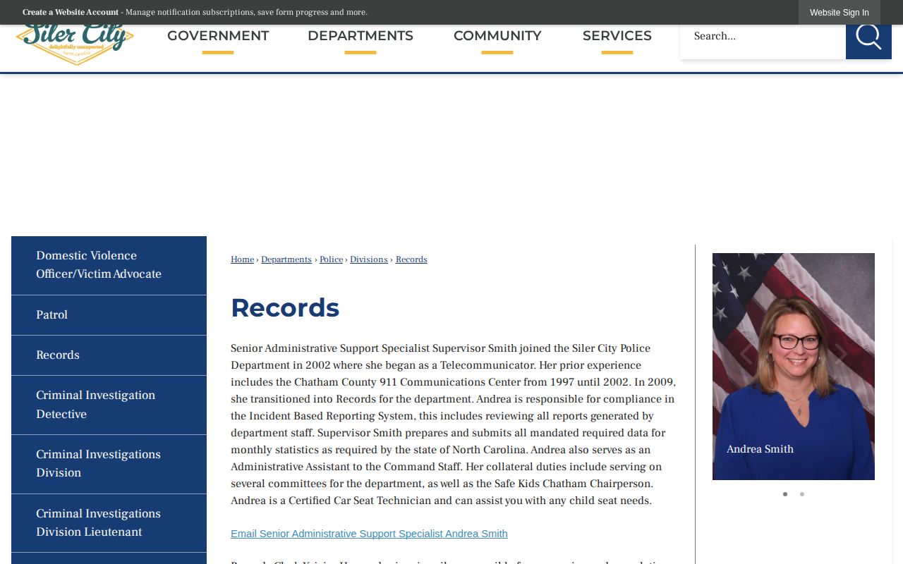 Siler City Police official records page for incident records